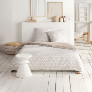 Parure De Lit Imprimé 240X220Cm Motifs Triangulaires - Beige