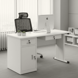 Bureau 140X70X74 + Caisson Integré Solidis - Blanc Crème