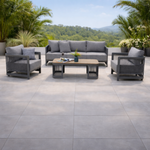 Salon Granito Canapé 3 Places + 2 Fauteuils + Table Basse - Gris