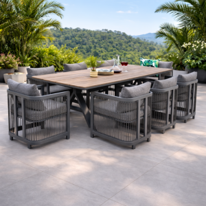 Set Table À Manger Granito + 8 Fauteuils - Gris