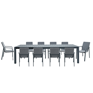 Set Table À Manger Grandora Extensible + 10 Chaises - Gris Tables et chaises de jardin