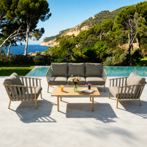 Salon de Jardin Garden Soul – Canapé 3 Places, 2 Fauteuils et Table Basse – Gris