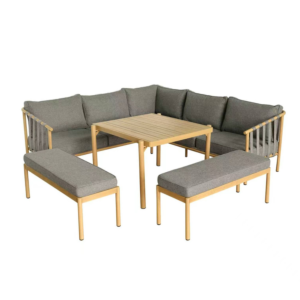 Coin Garden Soul +Table Haute +2 Bancs - Gris Mobilier de Jardin