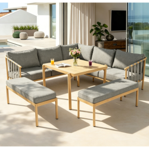 Coin Garden Soul +Table Haute +2 Bancs - Gris