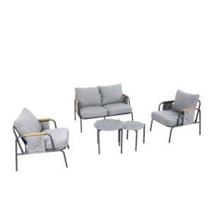 Salon Malindi Canapé + 2 Fauteuils + 2 Tables Basses - Gris Salons de Jardin