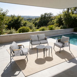 Salon Malindi Canapé + 2 Fauteuils + 2 Tables Basses - Gris