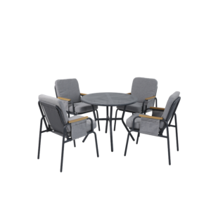Set Table À Manger Malindi + 4 Chaises Dia 90cm - Gris