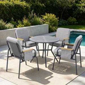 Set Table À Manger Malindi + 4 Chaises Dia 90cm - Gris
