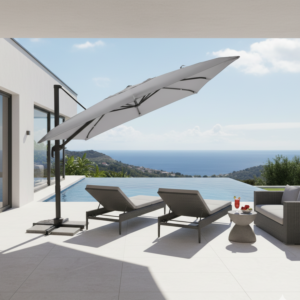 Parasol Déporté Base Rotative 360° Robusto Mwh Gris 3x3M - Gris