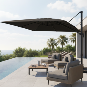 Parasol déporté robuste MWH Gris foncé avec base rotative 360° – 3×4 m