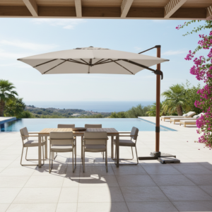 Parasol Déporté Base Rot 360° E/Bois Robusto Mwh 3x3M - Gris