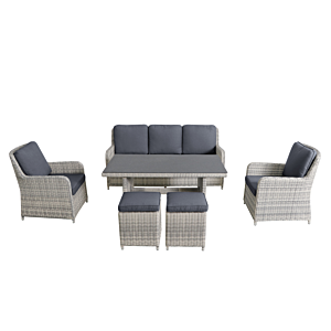 Salon Rotin Synthétique Tressé Tobago 7 Places +Table Haute - Gris Salons bas avec Table Haute
