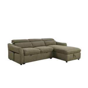 Canapé d'angle Levano avec fonction lit et rangement – Vert