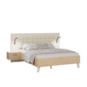 Set Lit Mayfair 160x200 Sans Sommier +2 Chevets + Led -Chêne Hello Summer