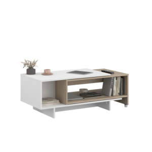 Table Basse Vigo Chêne/Blanc avec Plateau Coulissant – 149×50×40 cm Salon et séjour