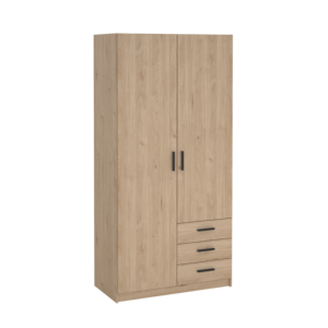 Armoire 2 Portes et 3 Tiroirs Sprint – 98,5×49,8×200,4cm – Chêne Hello Summer