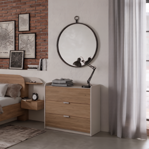 Commode Dorian 3 Tiroirs - 90x46,5x80cm - Chêne Sable