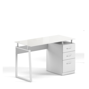 Bureau Workmate Plateau en Verre - Blanc - 120×60×75 cm