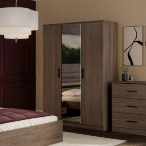 Armoire Azuka 3 portes + 1 miroir – 139 x 197 x 52 cm – Wengé