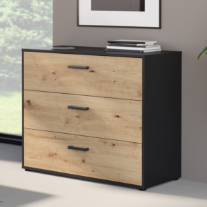 Commode Monissa - 3 Tiroirs - Chêne Artisan / Noir