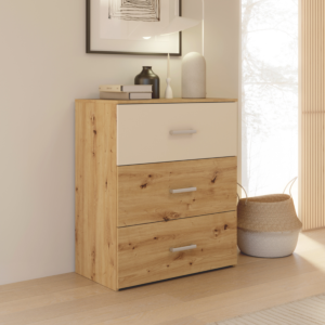 Commode 3 Tiroirs Tanaia – 75,2×41,3×89,7cm – Chêne et Sable