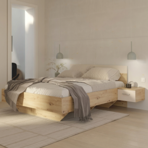 Ensemble Lit avec Sommier et 2 Chevets Tanaia – 160×200 cm – Chêne et Sable
