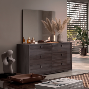 Double commode Elegante – 6 tiroirs – 138x45x85cm – Greige brillant