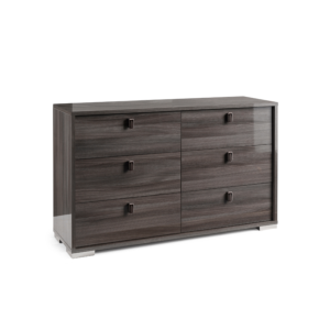 Double commode Elegante – 6 tiroirs – 138x45x85cm – Greige brillant Commodes rangements