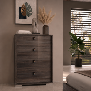 Commode Elegante – 4 tiroirs – 70x45x110cm – Greige brillant