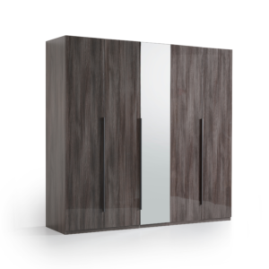 Armoire Elegante – 5 portes battantes avec miroir – 230x63x222cm – Greige brillant Armoires rangements