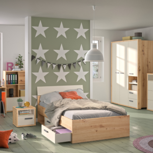Lit Sirmione 90 x 200 cm avec sommier et 2 tiroirs – Chêne Sable
