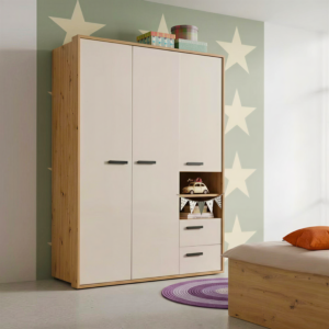 Armoire Sirmione – 3 portes, 2 tiroirs et 2 niches – Chêne Sable