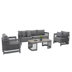 Salon Granito Canapé 3 Places + 2 Fauteuils + Table Basse - Gris
