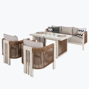 Salon Atlas Canape 3 Places + 2 Fauteuils + Table + Banc Beige M Hello Summer