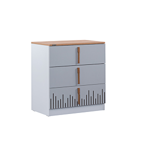 Commode LUCAS 3 Tiroirs - Gris / Blanc / Chêne Chambre enfant