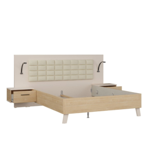 Set Lit Mayfair 160x200 Sans Sommier +2 Chevets + Led -Chêne Les Petits Prix