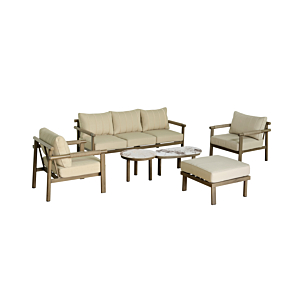Salon Cosyline Canapé + 2 Fauteuils +2 Table Basses + Pouf - Taupe
