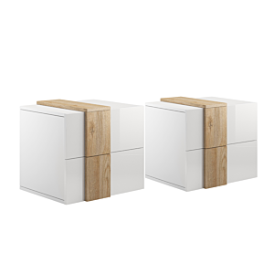 Set Deux Tables De Chevet Venus 2 Tiroirs - Blanc / Chêne Chevet adulte
