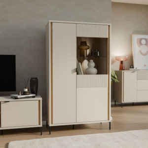 Grande Vitrine Seravel – Chêne/Crème – 94 x 42 x 161 cm