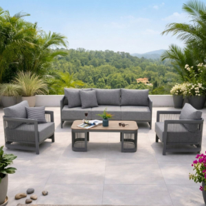 Salon Granito Canapé 3 Places + 2 Fauteuils + Table Basse - Gris