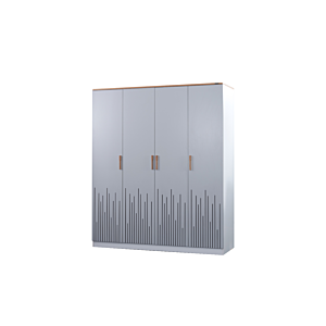Armoire LUCAS 4 Portes - Gris / Blanc / chêne 