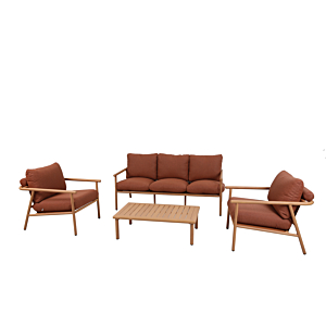Salon Coral Canapé 3 Places + 2 Fauteuils + Table Basse - Terracotta Salons de jardin bas