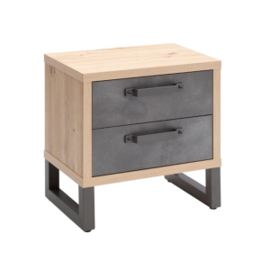 Table de chevet LAFABRICA 2 tiroirs - 52x35x34 cm - gris/chêne