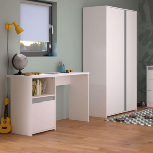 Bureau Pirouette 1 Porte + 1 Niche - Blanc / Gris / Rose