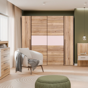 Armoire Chelsea - 2 portes ouvrantes + 2 portes coulissantes - chêne/sable