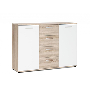 Commode JACKY Avec 2 Portes + 4 Tiroirs - Chêne / Marron Clair