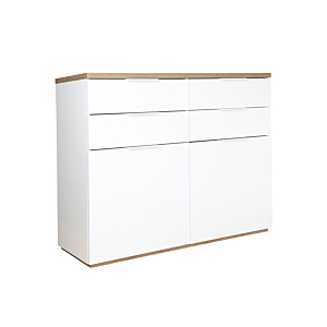 Meuble Multifonction MUNDI 2 portes et 4 tiroirs - Blanc / Beige