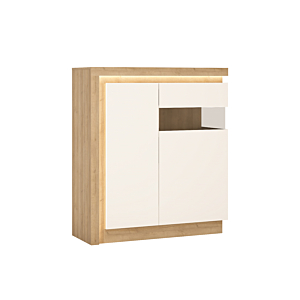 Petite Vitrine LYON Avec Deux Portes 108x42x124cm - Blanc / Chêne