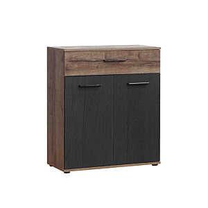 Commode BELLEVUE + 1 Tiroir + 2 Portes - Noir / Marron Foncé Chambre double