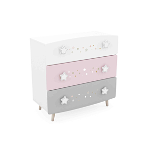 Commode STELLA Avec 3 Tiroirs - Rose / Blanc / Gris